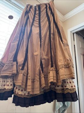 Per Una boho layers flower beige skirt uk 8 S to M